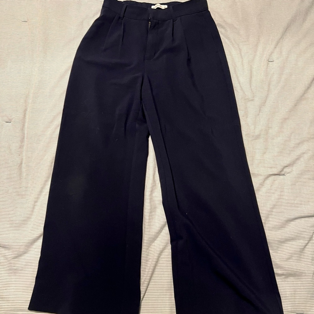 Abercrombie & Fitch Women’s Tailored Wide Leg Pant - Navy Blue, Medium
